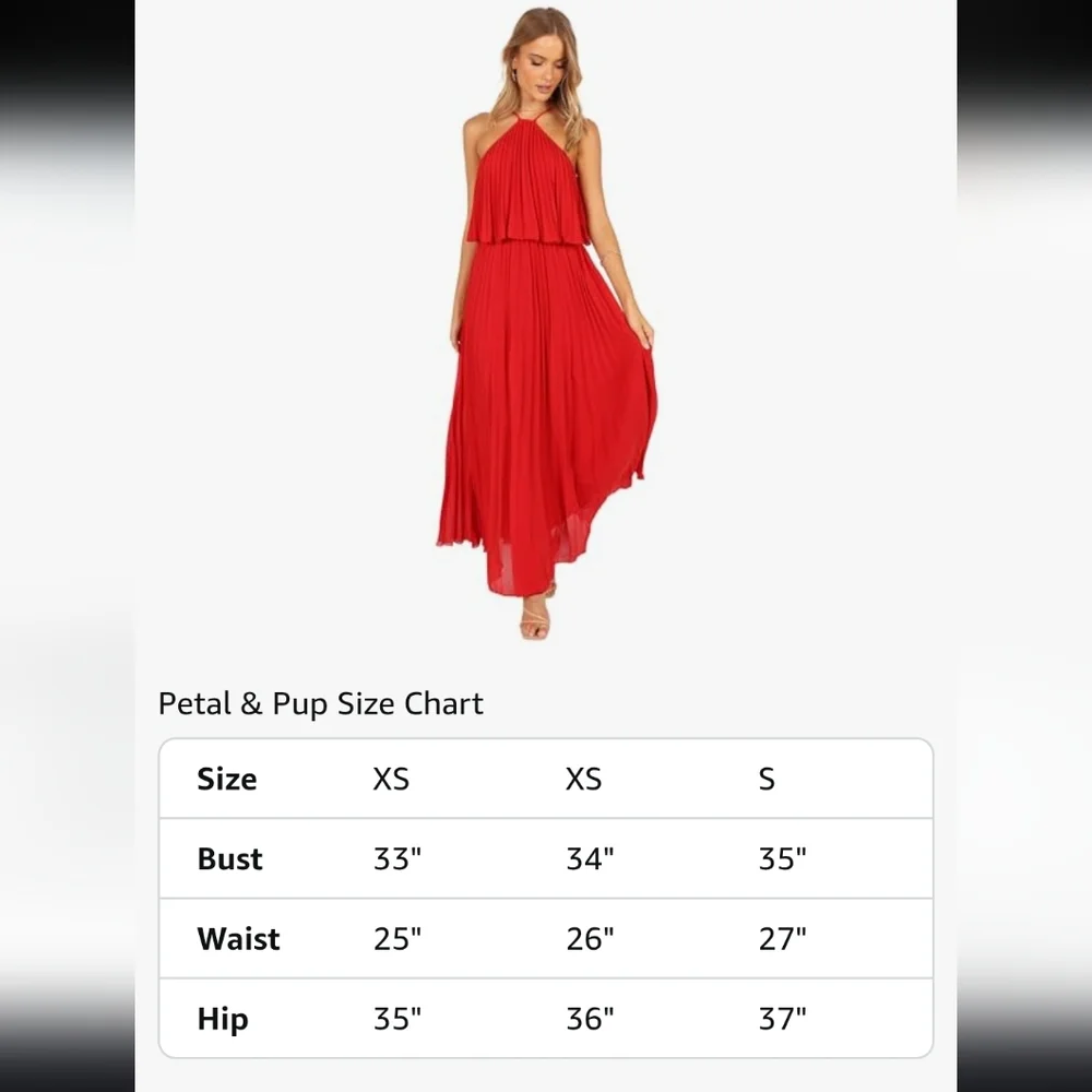 PETAL & PUP Red Gia Pleated Halterneck Maxi Dress Gown Sz S Evening Wedding - Picture 6 of 15